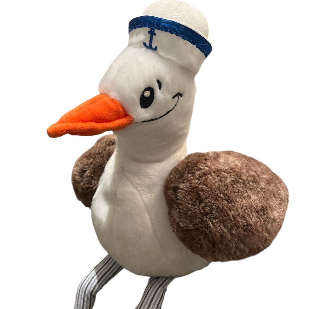 COPY - THE PREPPY PELICAN Plush Seagull Sailor Hat Smiling Sitting Ocean